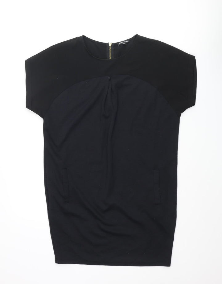 Warehouse Womens Black Polyester Shift Size 10 Round Neck Zip