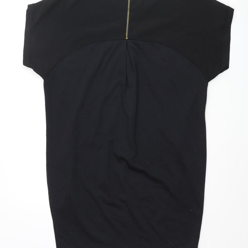 Warehouse Womens Black Polyester Shift Size 10 Round Neck Zip