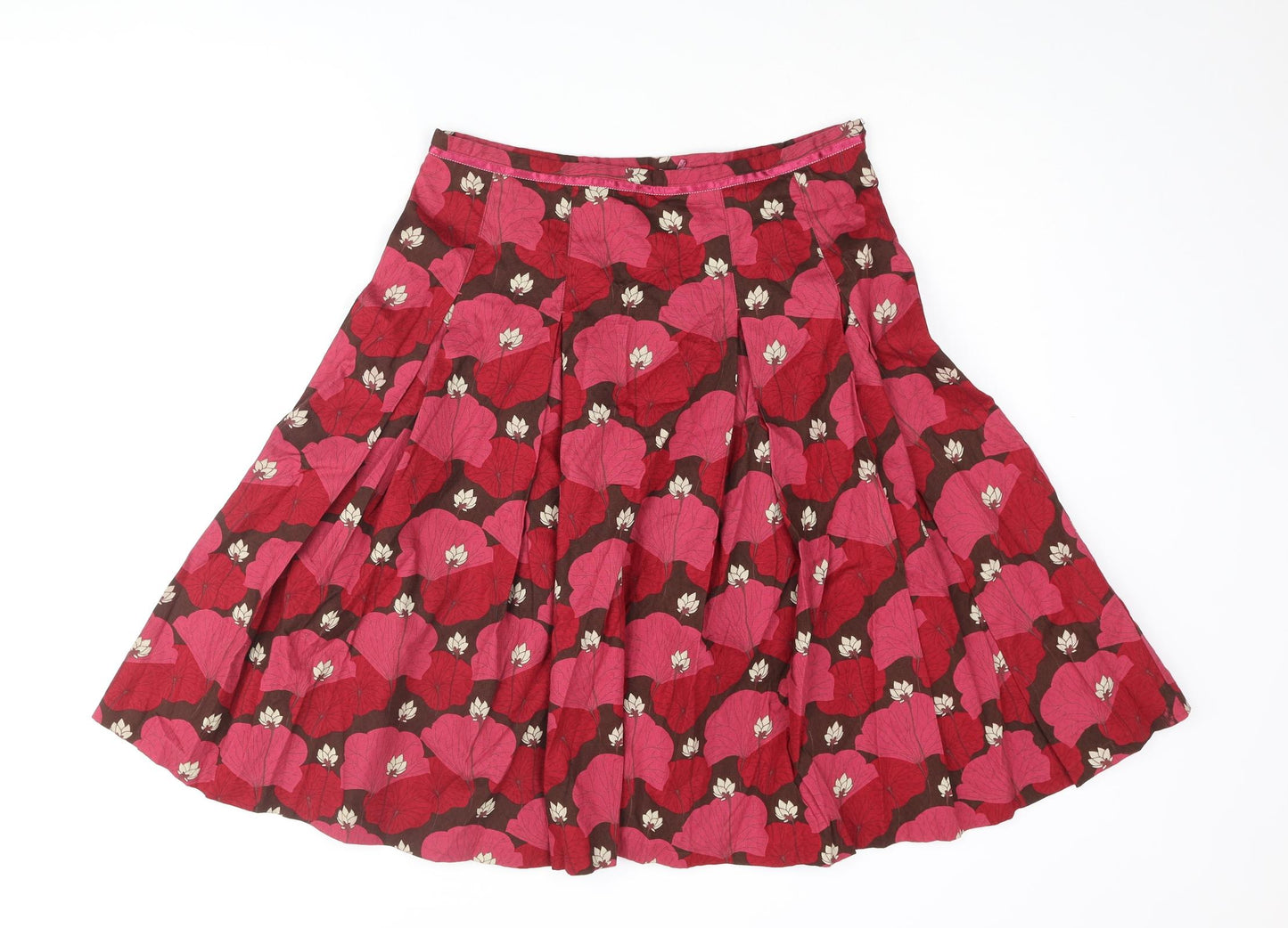 White Stuff Womens Pink Geometric Cotton Flare Skirt Size 10 Zip - Pleated