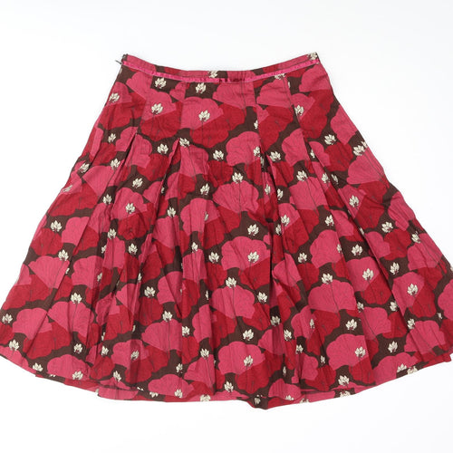 White Stuff Womens Pink Geometric Cotton Flare Skirt Size 10 Zip - Pleated