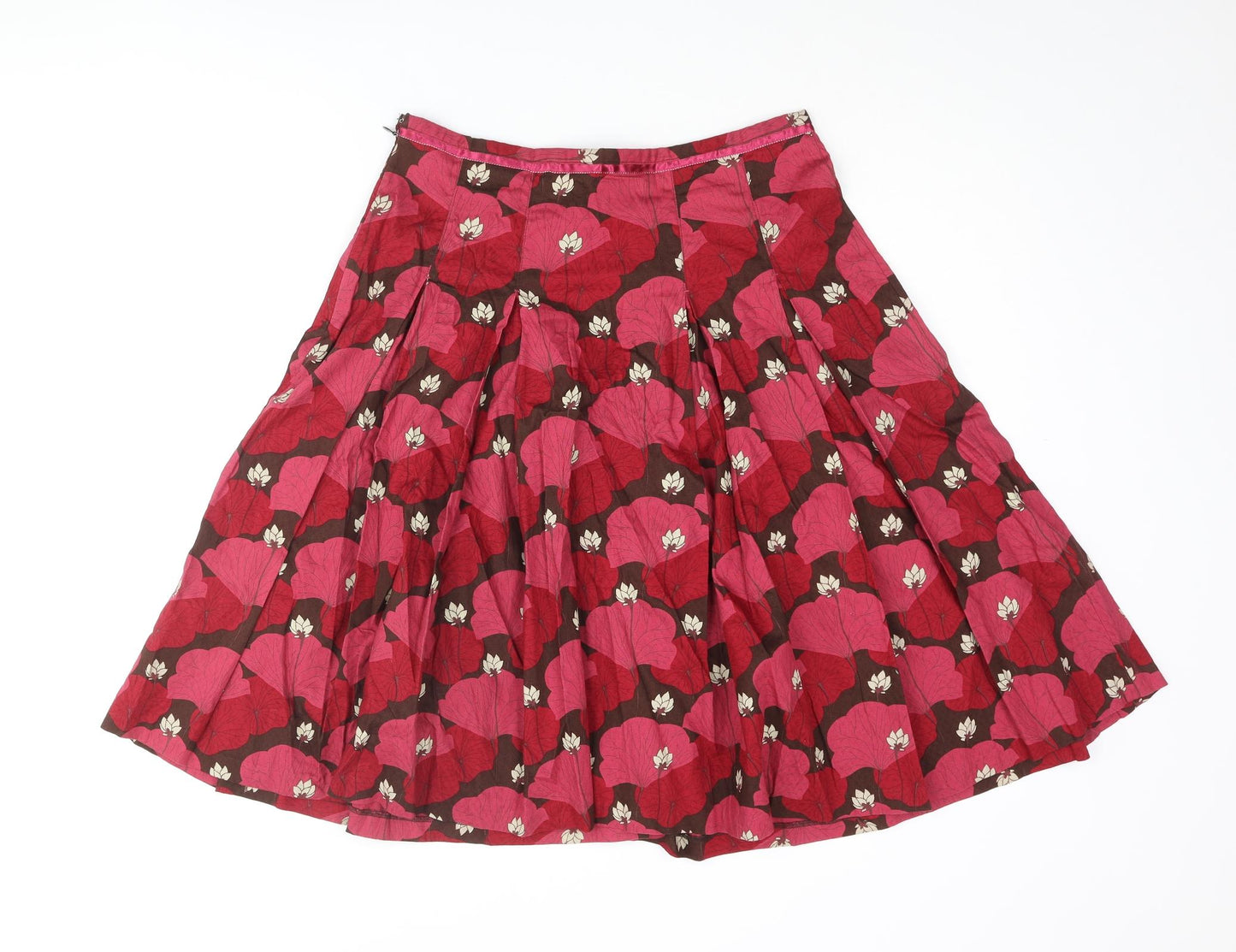 White Stuff Womens Pink Geometric Cotton Flare Skirt Size 10 Zip - Pleated