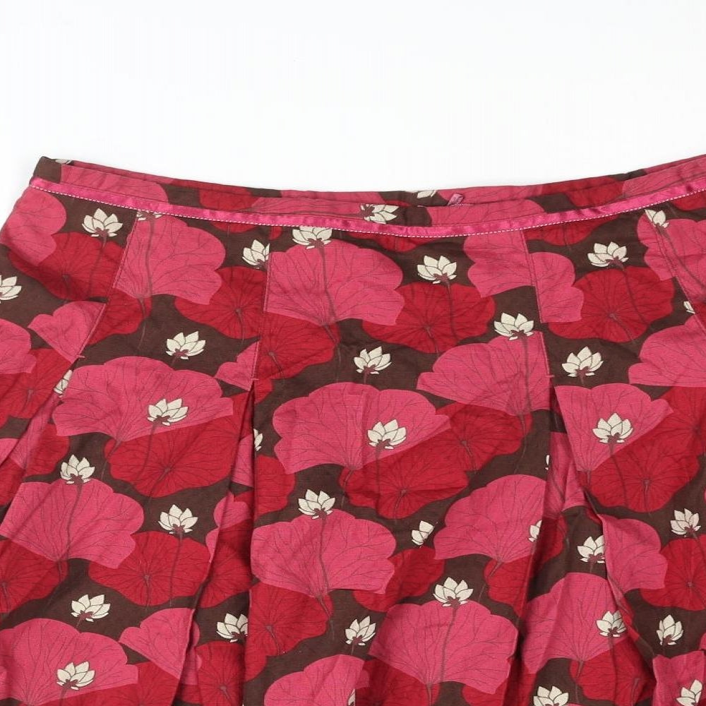 White Stuff Womens Pink Geometric Cotton Flare Skirt Size 10 Zip - Pleated