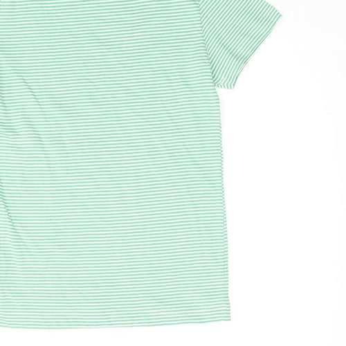 Marks and Spencer Boys Green Striped Cotton Basic T-Shirt Size 8-9 Years Crew Neck Pullover