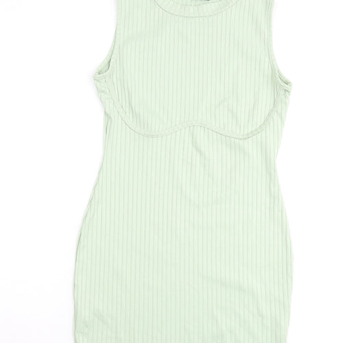 PRETTYLITTLETHING Womens Green Polyester Bodycon Size 10 Mock Neck Pullover - Ribbed
