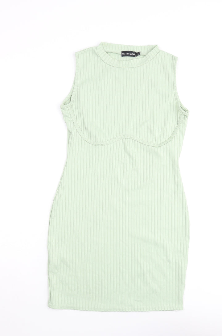 PRETTYLITTLETHING Womens Green Polyester Bodycon Size 10 Mock Neck Pullover - Ribbed