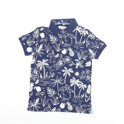 Marks and Spencer Boys Blue Geometric Cotton Basic Polo Size 5 Years Collared Button - Plam Tree Flower Flamigno