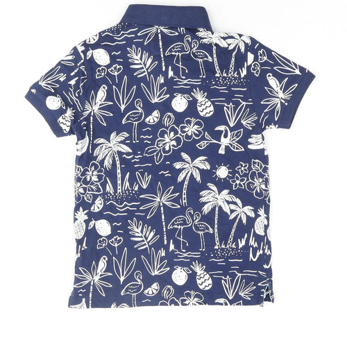 Marks and Spencer Boys Blue Geometric Cotton Basic Polo Size 5 Years Collared Button - Plam Tree Flower Flamigno