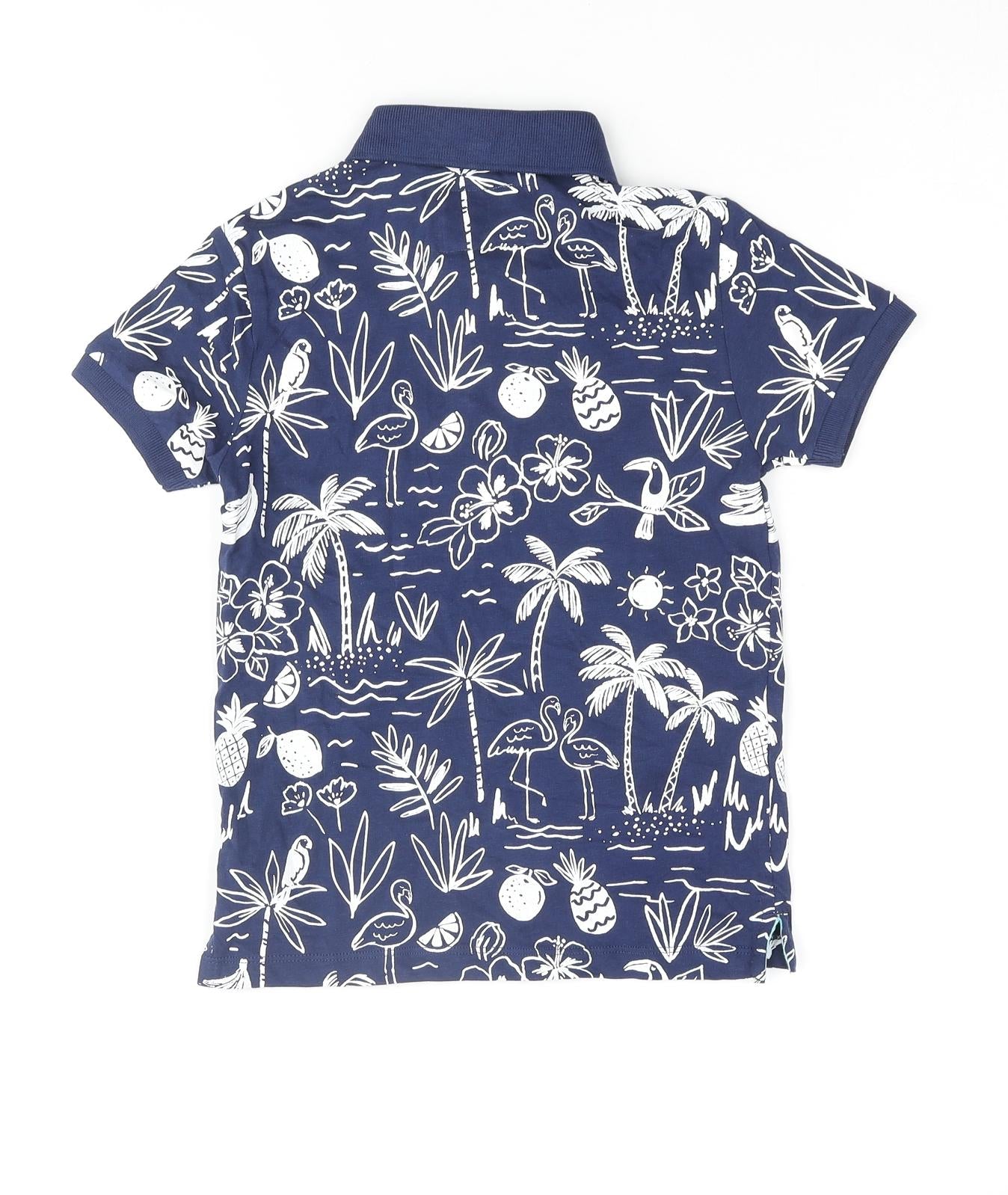 Marks and Spencer Boys Blue Geometric Cotton Basic Polo Size 5 Years Collared Button - Plam Tree Flower Flamigno