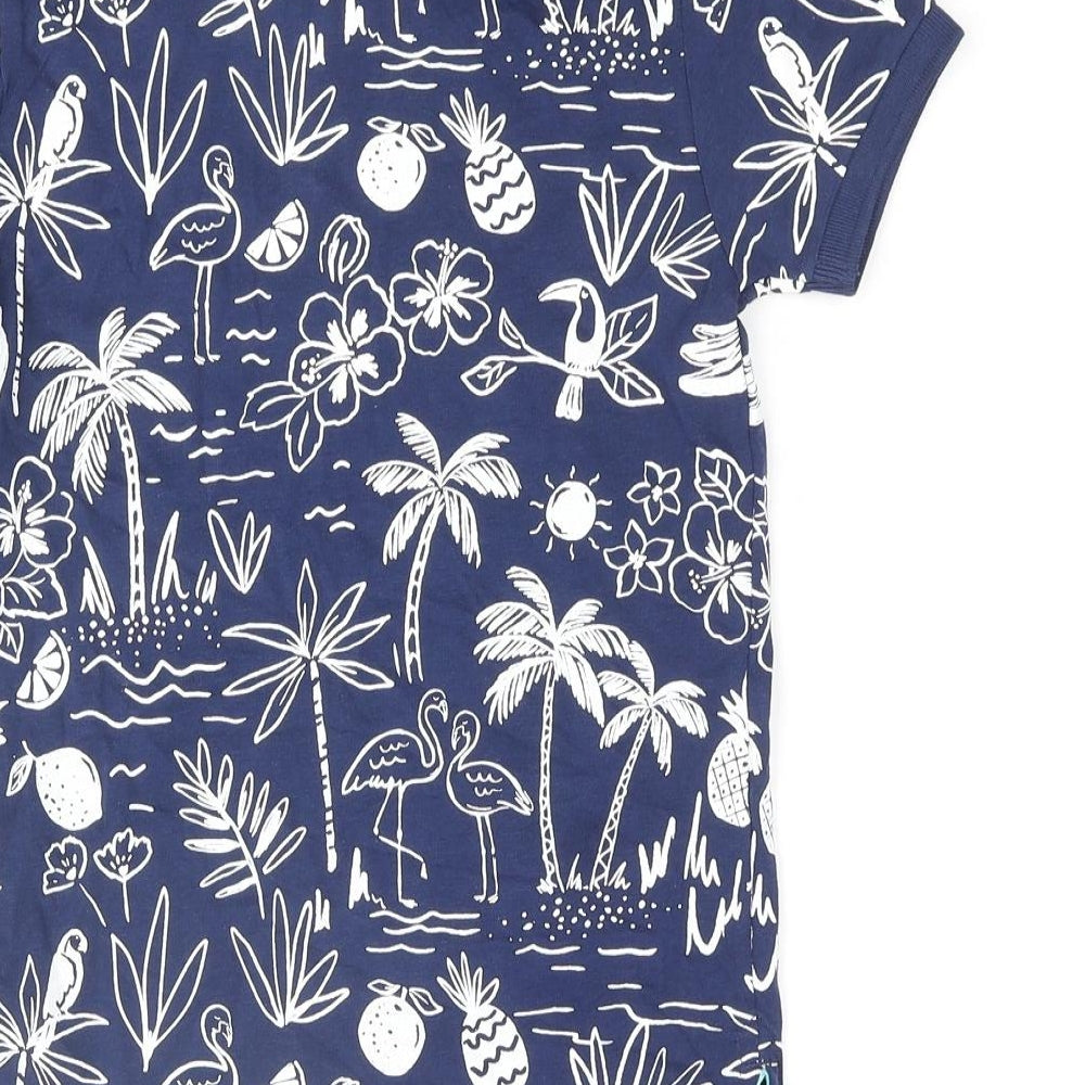 Marks and Spencer Boys Blue Geometric Cotton Basic Polo Size 5-6 Years Collared Button - Palm Tree Flamingo Flower