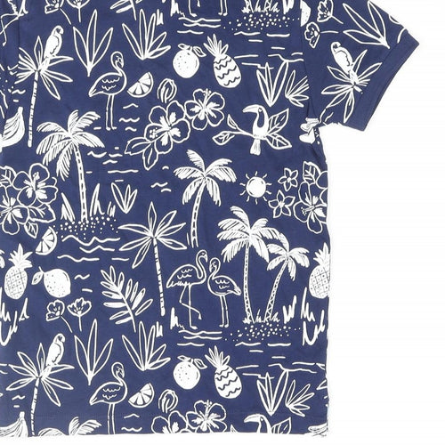 Marks and Spencer Boys Blue Geometric Cotton Basic Polo Size 5-6 Years Collared Button - Palm Tree Flower Flamingo