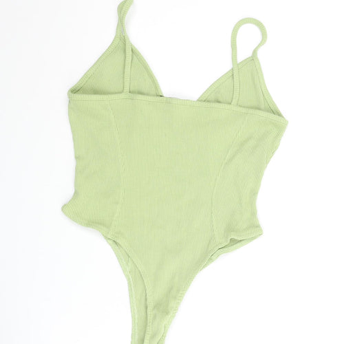 PRETTYLITTLETHING Womens Green Cotton Bodysuit One-Piece Size 10 Snap - Ribbed Logo