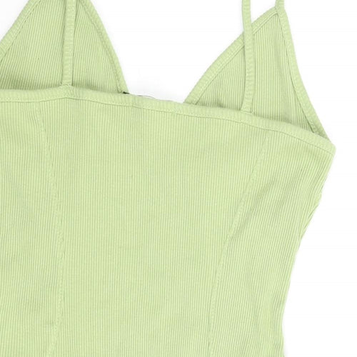 PRETTYLITTLETHING Womens Green Cotton Bodysuit One-Piece Size 10 Snap - Ribbed Logo