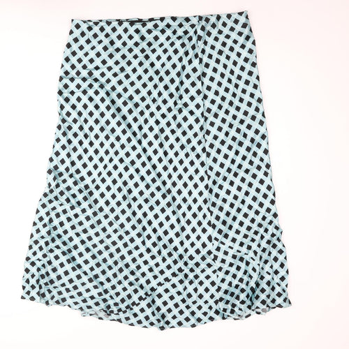 Marks and Spencer Womens Blue Check Viscose Flare Skirt Size 20