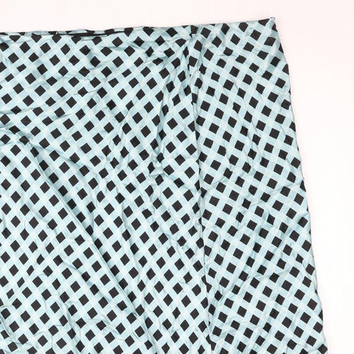 Marks and Spencer Womens Blue Check Viscose Flare Skirt Size 20