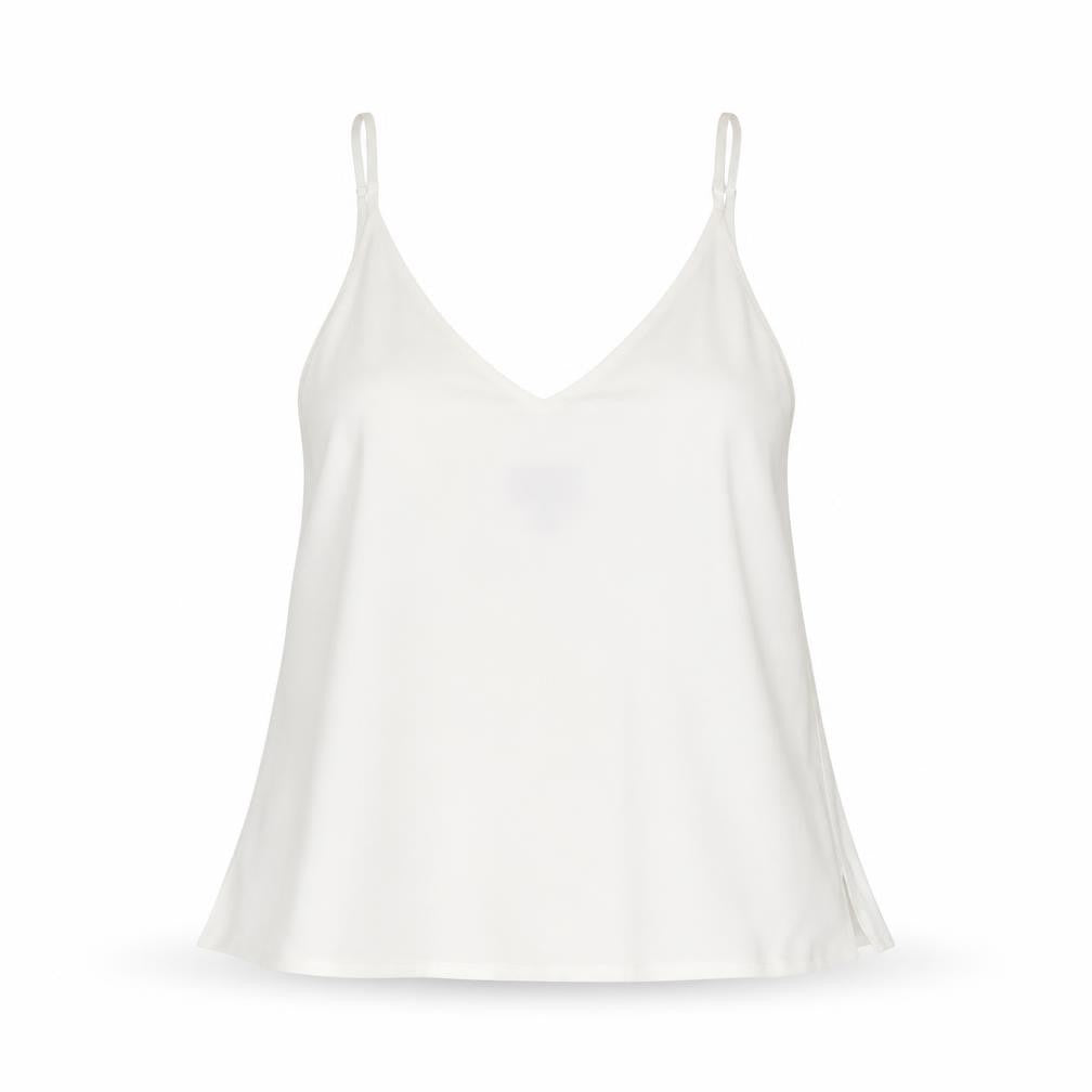 Front view of Topshop women’s white polyester camisole tank, size UK 12, v-neck