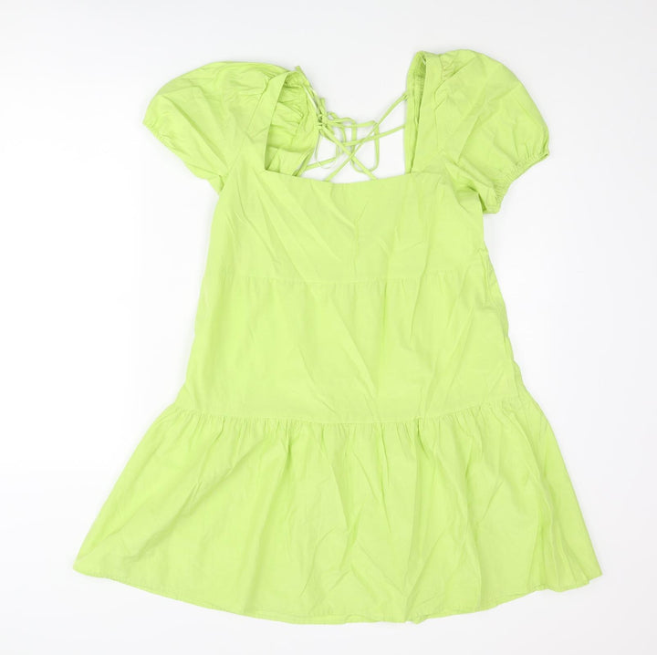 Stradivarius Womens Green Cotton A-Line Size M Scoop Neck Tie