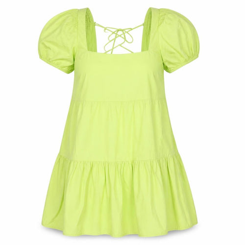 Stradivarius Womens Green Cotton A-Line Size M Scoop Neck Tie
