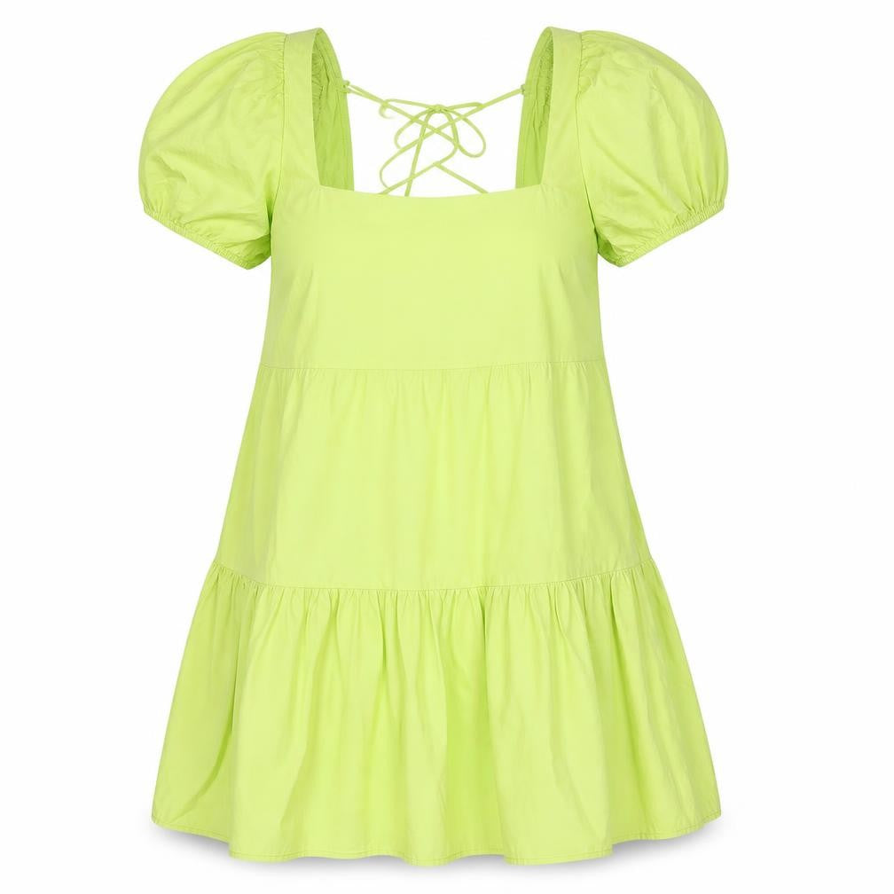 Stradivarius Womens Green Cotton A-Line Size M Scoop Neck Tie