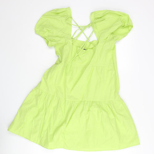 Stradivarius Womens Green Cotton A-Line Size M Scoop Neck Tie