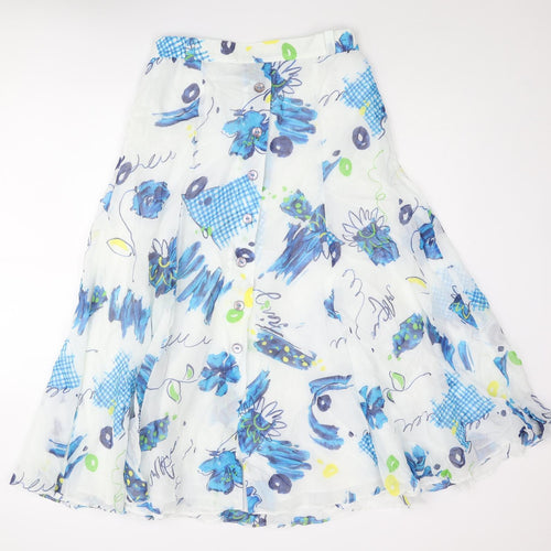 FINK Womens White Geometric Polyester Flare Skirt Size 14 Zip - Button