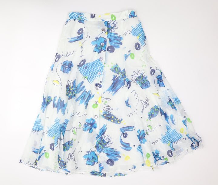 FINK Womens White Geometric Polyester Flare Skirt Size 14 Zip - Button