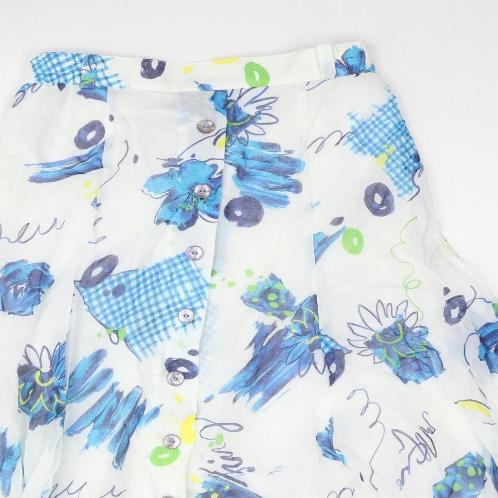 FINK Womens White Geometric Polyester Flare Skirt Size 14 Zip - Button