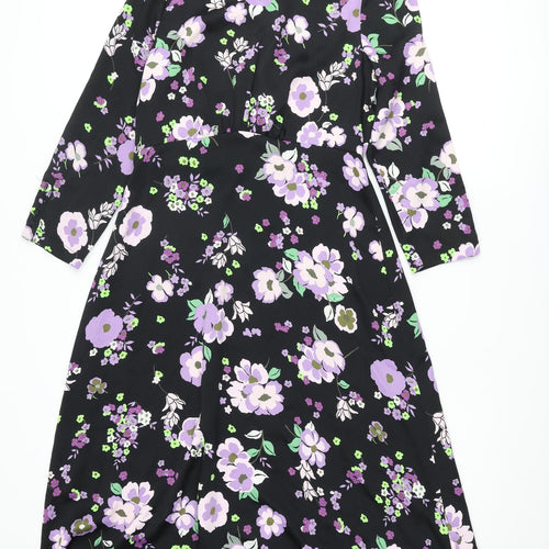 Marks and Spencer Womens Black Floral Polyester Maxi Size 10 Mock Neck Zip