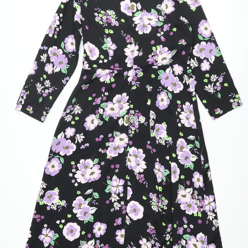 Marks and Spencer Womens Black Floral Polyester Maxi Size 10 Mock Neck Zip