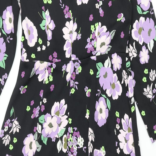 Marks and Spencer Womens Black Floral Polyester Maxi Size 10 Mock Neck Zip