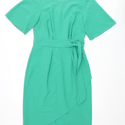 Closet Womens Green Polyester Pencil Dress Size 10 Roll Neck Zip - Tie