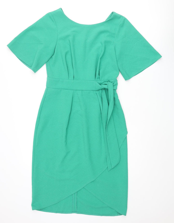 Closet Womens Green Polyester Pencil Dress Size 10 Roll Neck Zip - Tie