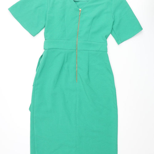 Closet Womens Green Polyester Pencil Dress Size 10 Roll Neck Zip - Tie