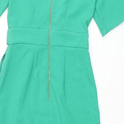 Closet Womens Green Polyester Pencil Dress Size 10 Roll Neck Zip - Tie