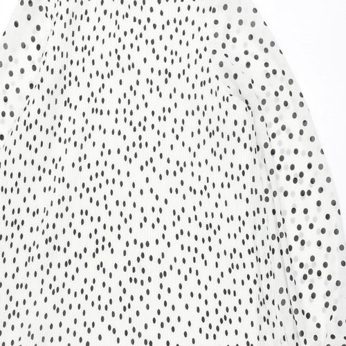 Warehouse Womens White Polka Dot Polyester Shift Size 10 Mock Neck Button - Pleated
