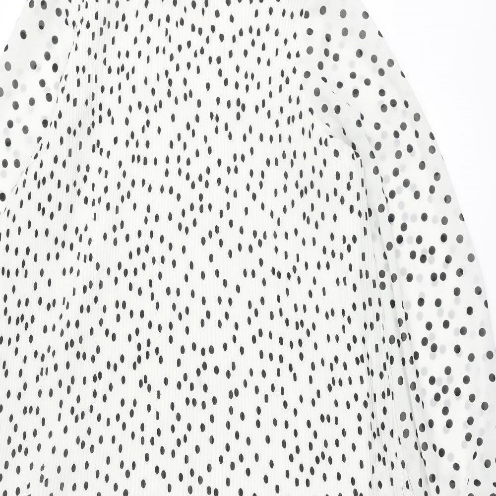 Warehouse Womens White Polka Dot Polyester Shift Size 10 Mock Neck Button - Pleated