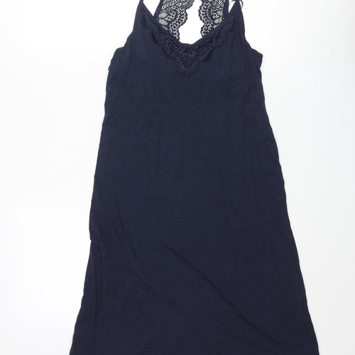 Marks and Spencer Womens Blue Solid Cotton Cami Dress Size 10 - Lace Back