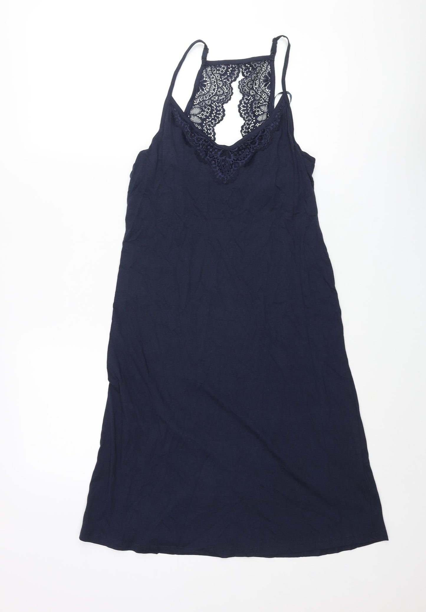 Marks and Spencer Womens Blue Solid Cotton Cami Dress Size 10 - Lace Back