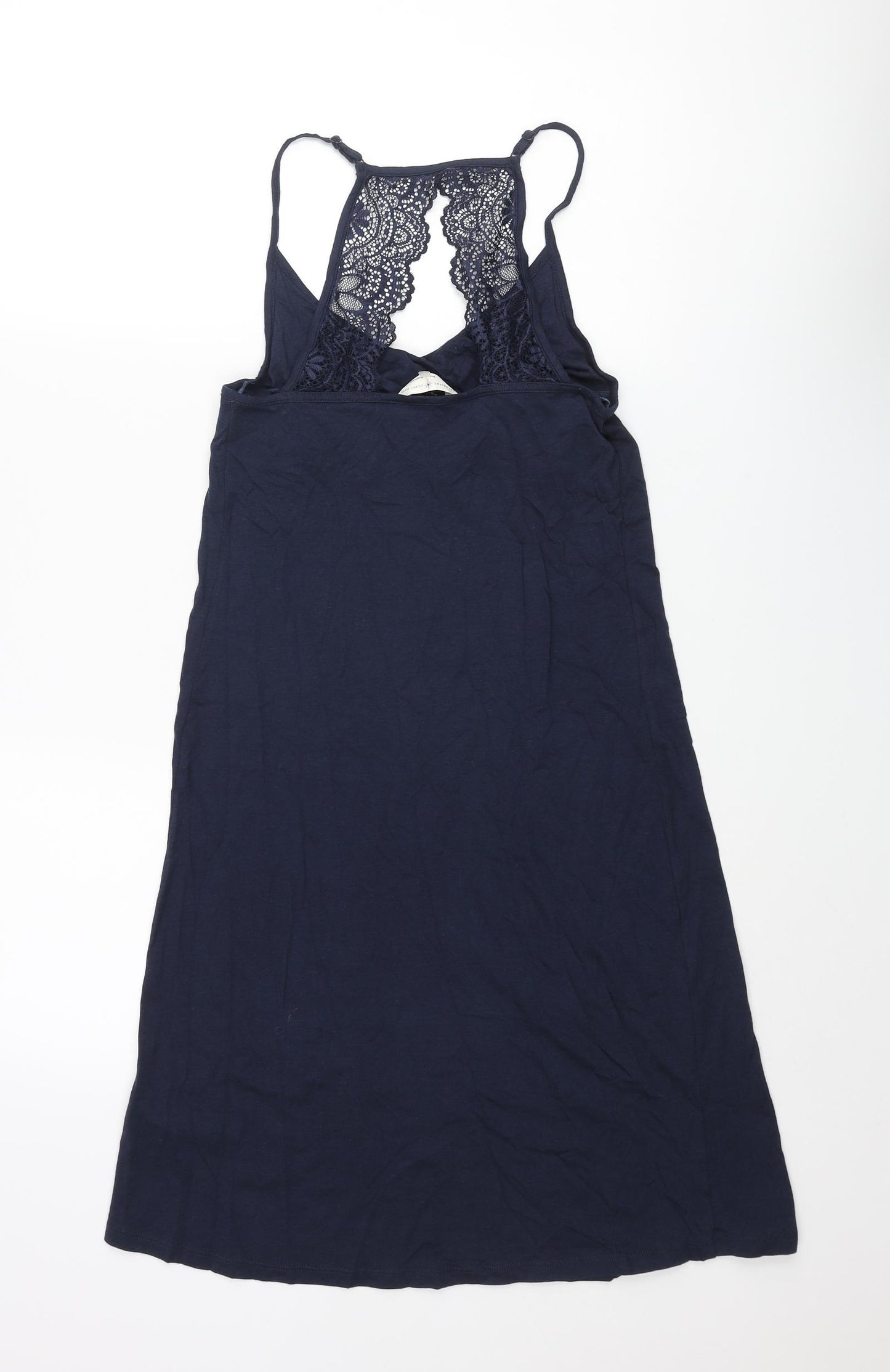 Marks and Spencer Womens Blue Solid Cotton Cami Dress Size 10 - Lace Back