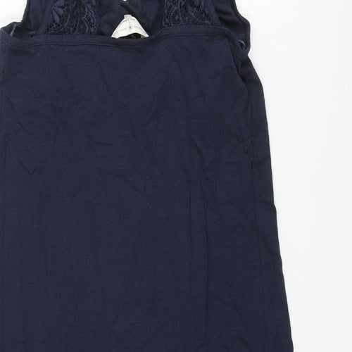 Marks and Spencer Womens Blue Solid Cotton Cami Dress Size 10 - Lace Back