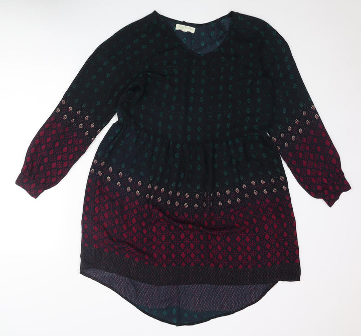 Staring at Stars Womens Blue Geometric Polyester Shift Size S Round Neck Pullover