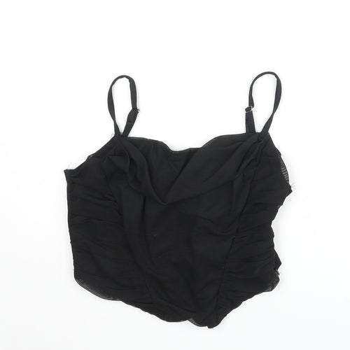 PRETTYLITTLETHING Womens Black Polyester Cropped Tank Size 8 Cowl Neck - Rouched