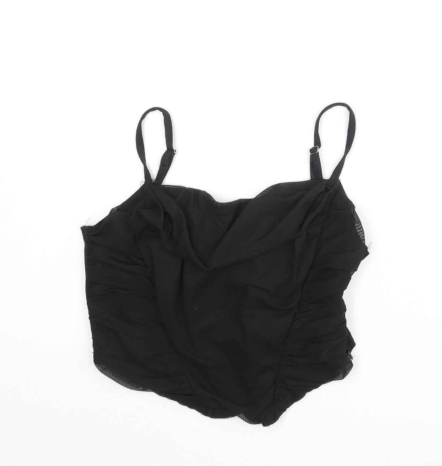 PRETTYLITTLETHING Womens Black Polyester Cropped Tank Size 8 Cowl Neck - Rouched