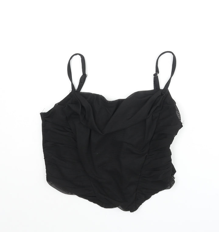 PRETTYLITTLETHING Womens Black Polyester Cropped Tank Size 8 Cowl Neck - Rouched