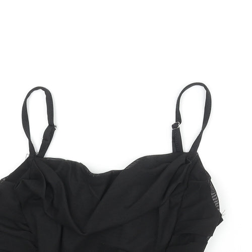 PRETTYLITTLETHING Womens Black Polyester Cropped Tank Size 8 Cowl Neck - Rouched