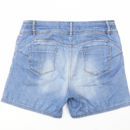 NEXT Womens Blue Cotton Bermuda Shorts Size 14 L5 in Regular Zip - Pockets, Belt Loops, Embroided