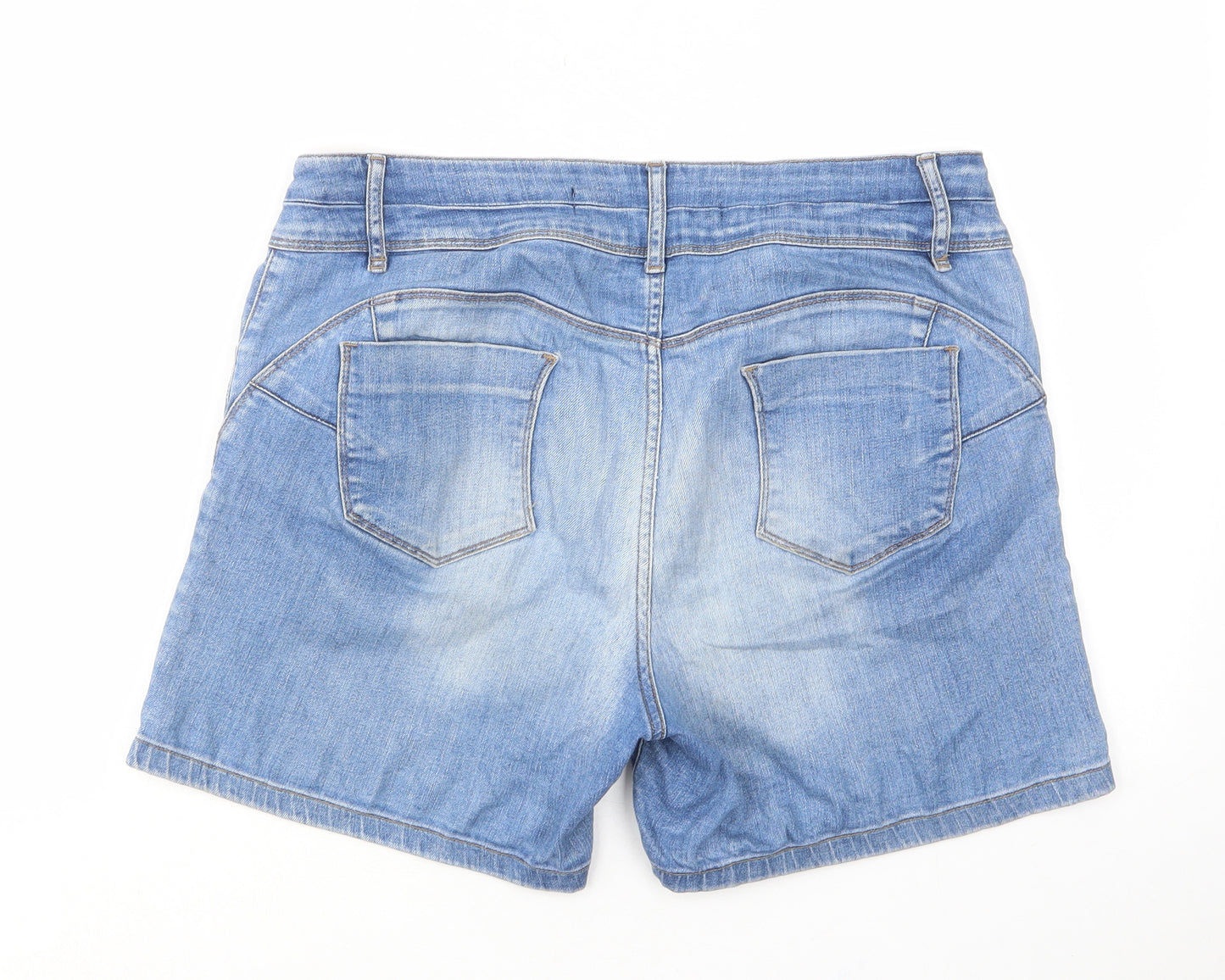 NEXT Womens Blue Cotton Bermuda Shorts Size 14 L5 in Regular Zip - Pockets, Belt Loops, Embroided