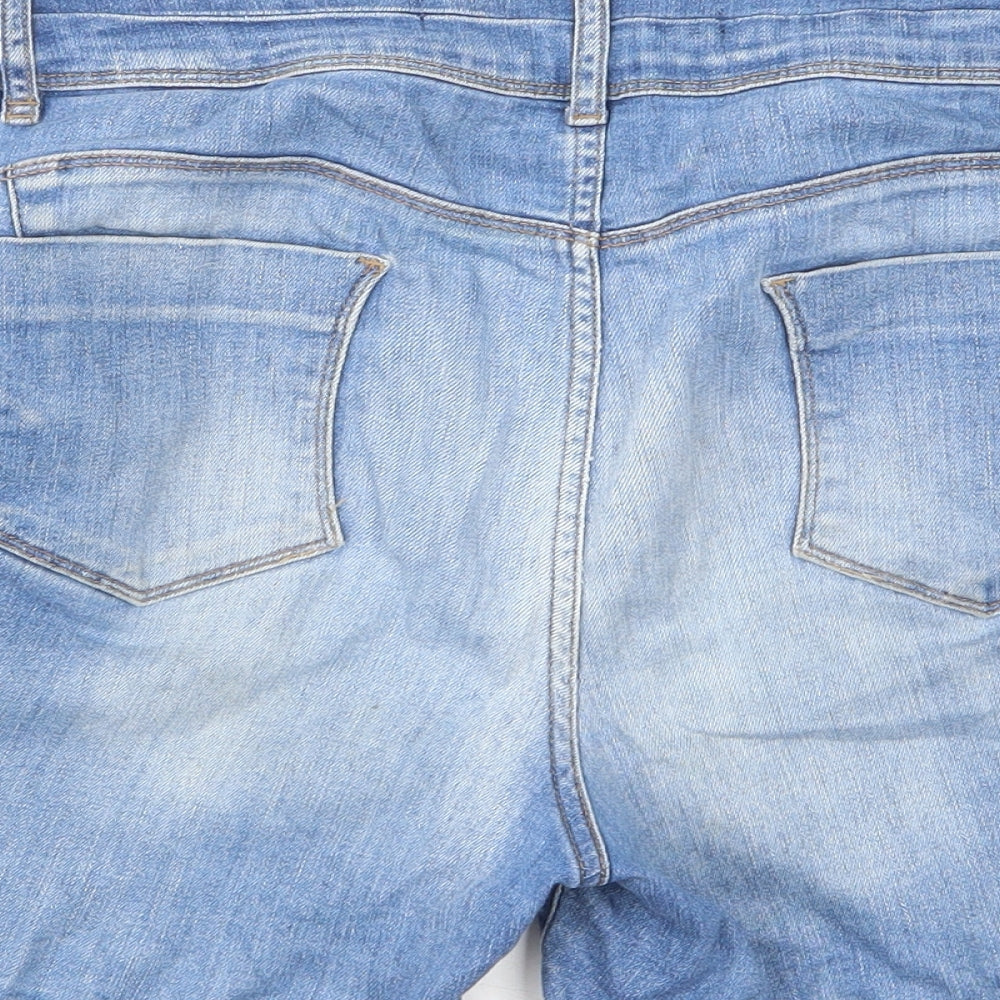 NEXT Womens Blue Cotton Bermuda Shorts Size 14 L5 in Regular Zip - Pockets, Belt Loops, Embroided