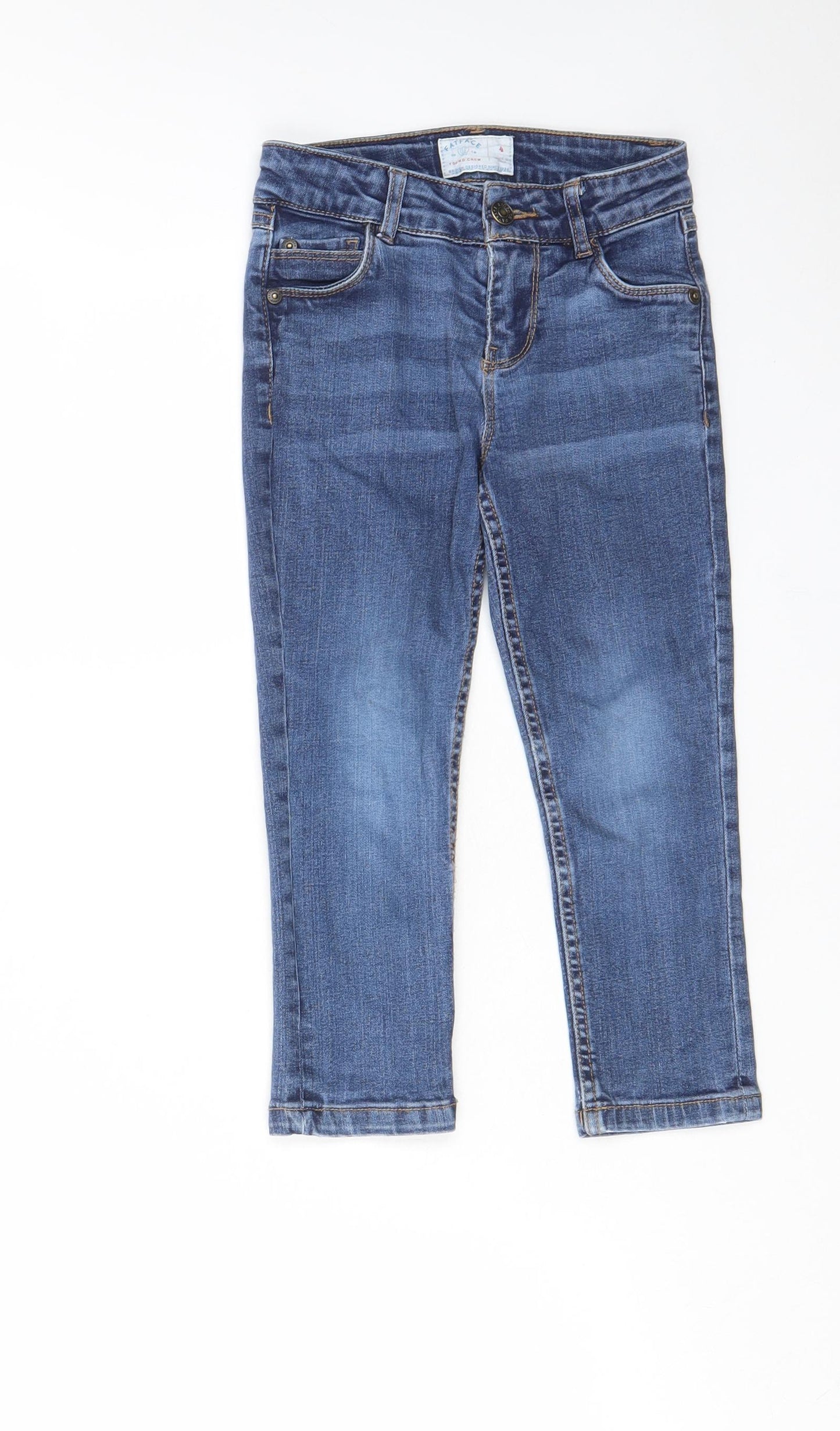 Fat Face Boys Blue Cotton Straight Jeans Size 4 Years Regular Zip - Pockets, Belt Loops