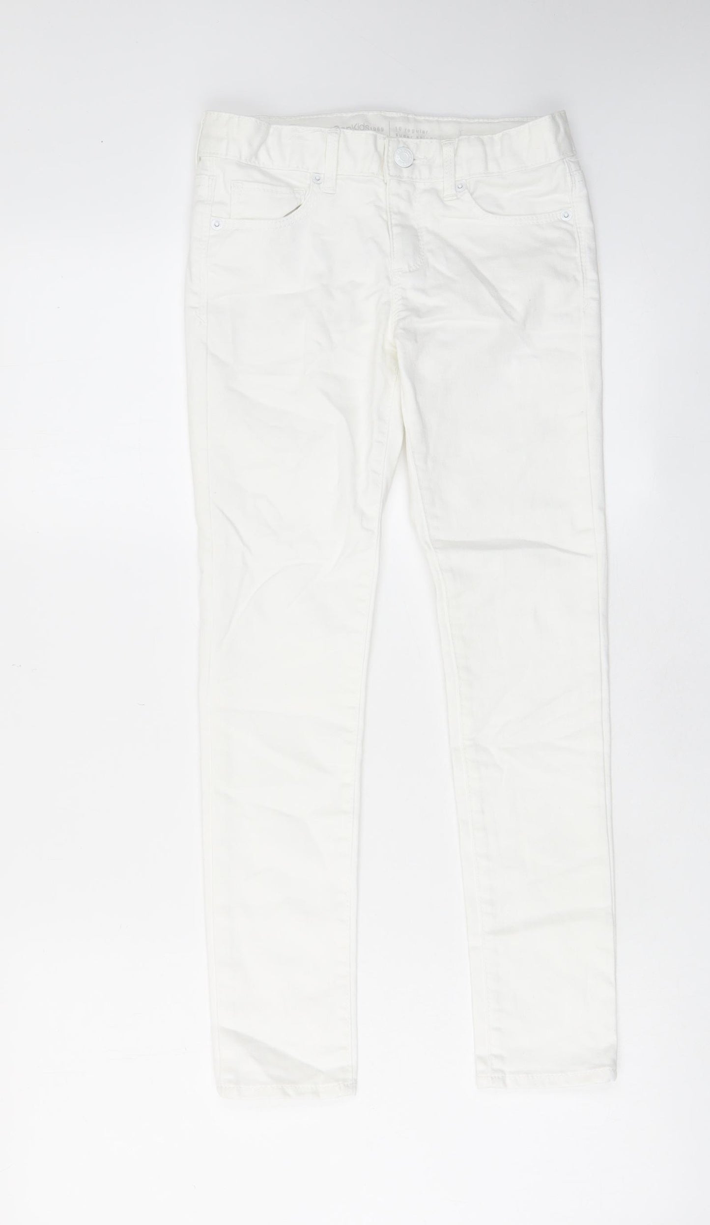 Gap Girls White Cotton Skinny Jeans Size 10 Years L25 in Regular Zip - Pockets, Belt Loops