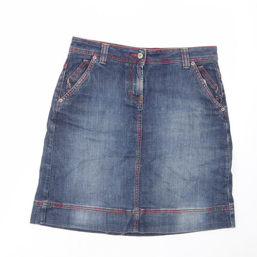 Boden Womens Blue Cotton A-Line Skirt Size 12 Zip - Pockets, Belt Loops